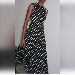 Zara Black and White Polka Dot Midi Dress